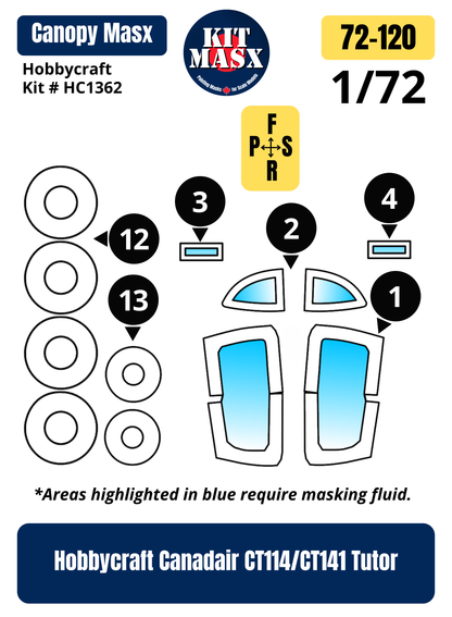 Hobbycraft Canadair CT114/CT141 Tutor 1/72 Canopy & Wheel Paint Masks, Kit # HC1362 (72120)
