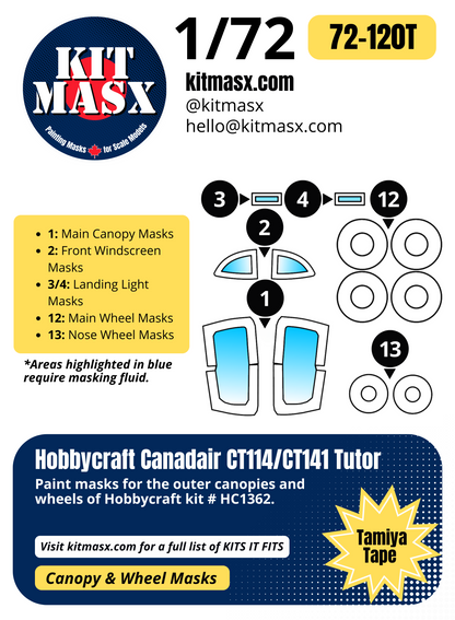 Hobbycraft Canadair CT114/CT141 Tutor 1/72 Canopy & Wheel Paint Masks, Kit # HC1362