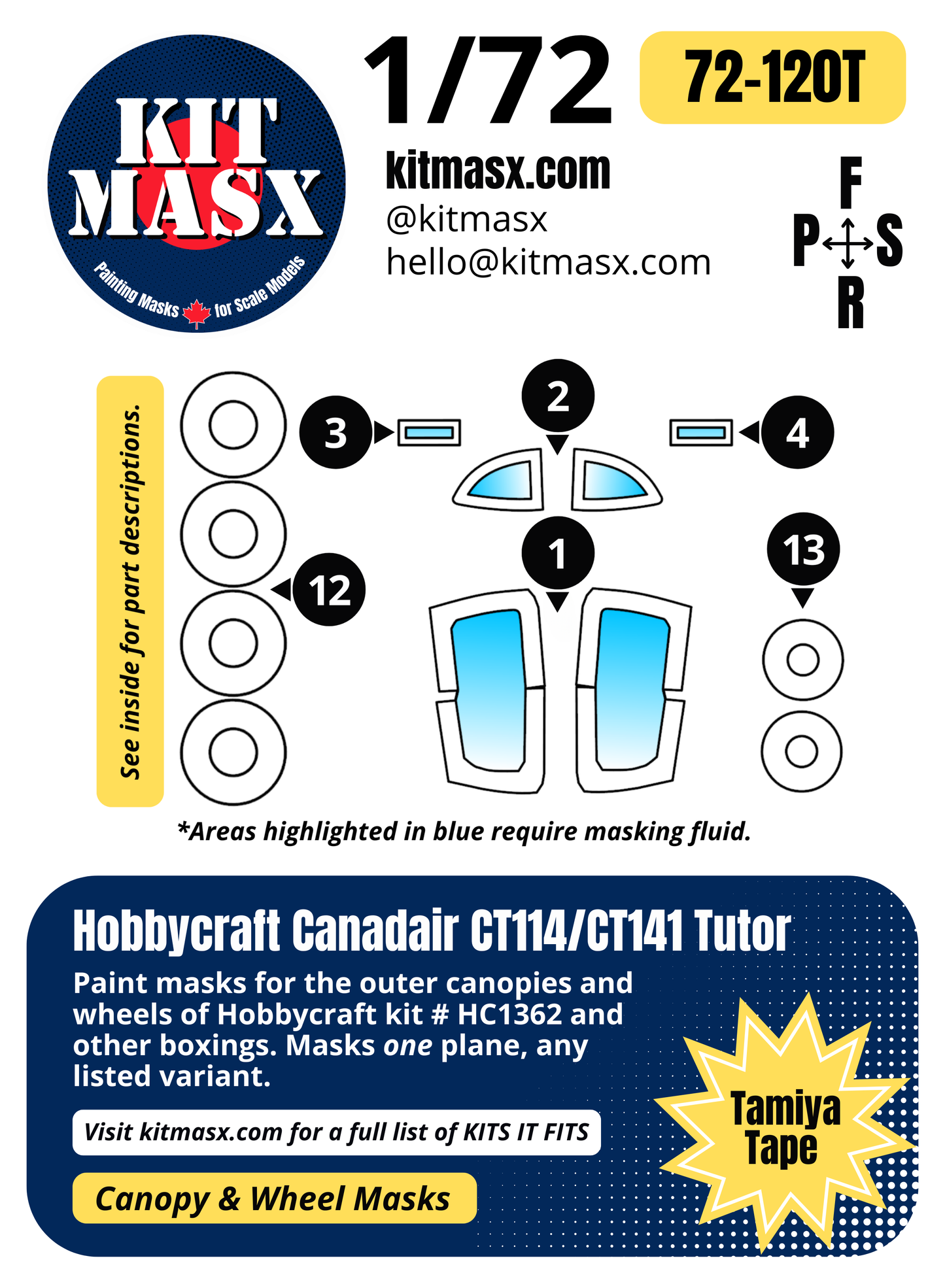 Hobbycraft Canadair CT114/CT141 Tutor 1/72 Canopy & Wheel Paint Masks, Kit # HC1362