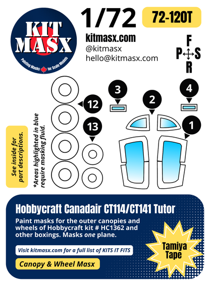 Hobbycraft Canadair CT114/CT141 Tutor 1/72 Canopy & Wheel Paint Masks, Kit # HC1362 (72120)