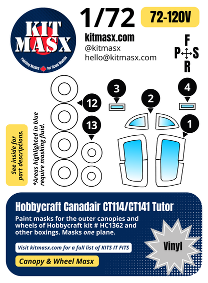 Hobbycraft Canadair CT114/CT141 Tutor 1/72 Canopy & Wheel Paint Masks, Kit # HC1362 (72120)