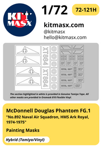 Airfix McDonnell Douglas Phantom FG.1 "No.892 Naval Air Squadron, HMS Ark Royal, 1974-1975" 1/72 Main Marking Paint Masks, Kit # A06016