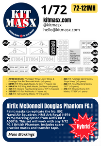 Airfix McDonnell Douglas Phantom FG.1 "No.892 Naval Air Squadron, HMS Ark Royal, 1974-1975" 1/72 Main Marking Paint Masks, Kit # A06016