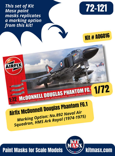 Airfix McDonnell Douglas Phantom FG.1 "No.892 Naval Air Squadron, HMS Ark Royal, 1974-1975" 1/72 Main Marking Paint Masks, Kit # A06016