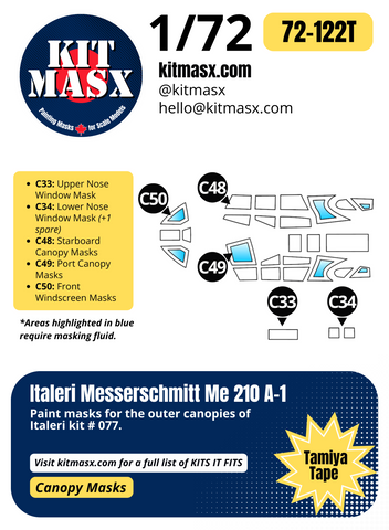 Italeri Messerschmitt Me 210 A-1 1/72 Canopy Paint Masks, Kit # 077