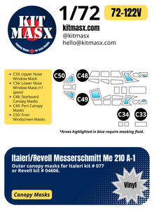 Italeri/Revell Messerschmitt Me 210 A-1 1/72 Canopy Paint Masks