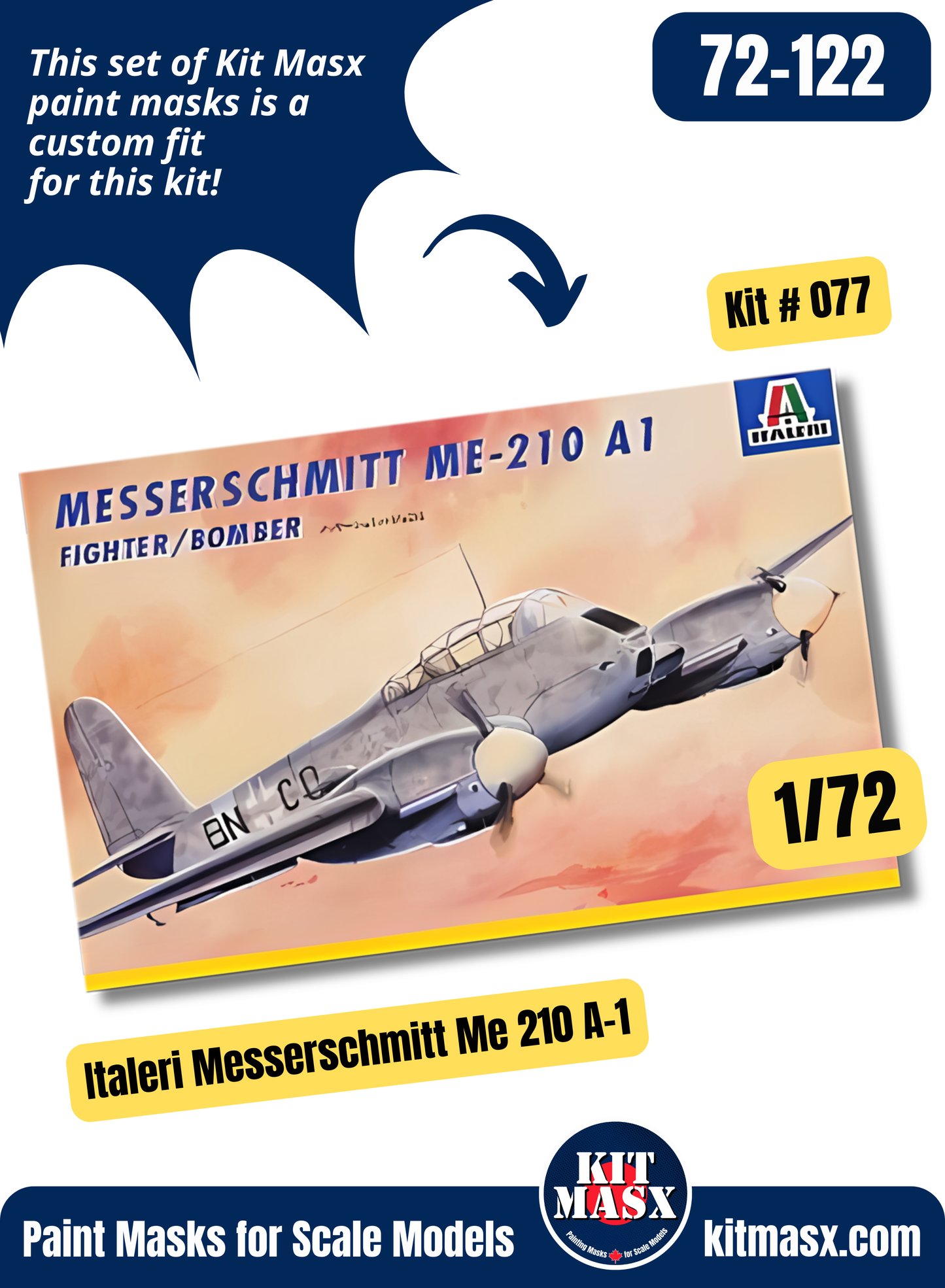 Italeri Messerschmitt Me 210 A-1/Me 410/Me 410 A-1 1/72 Canopy Paint Masks, Kit # 077
