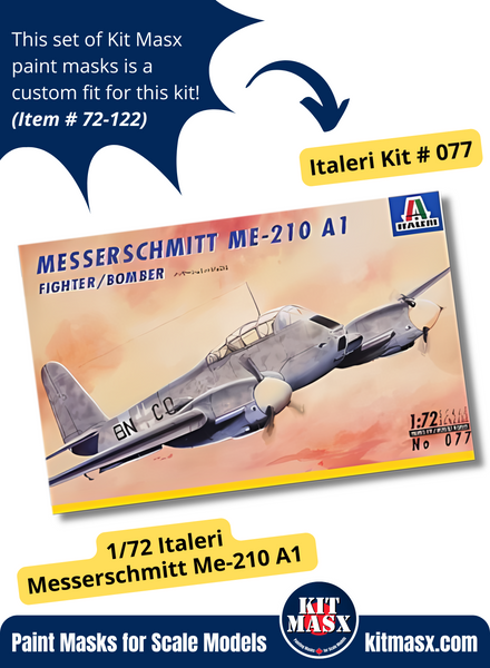 Italeri Messerschmitt Me 210 A-1 1/72 Canopy Paint Masks, Kit # 077