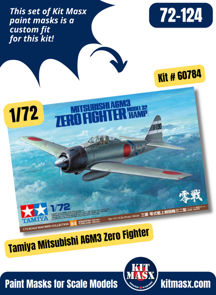 Tamiya Mitsubishi A6M2b, A6M3/3a, A6M5 Zero Fighter "Zeke" 1/72 Canopy & Wheel Paint Masks, Kit # 60784