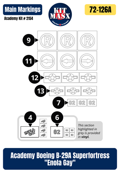 Academy Boeing B-29A Superfortress "Enola Gay" 1/72 All-in-One Master Mask Set, Kit # 2154