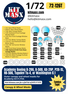 Academy Boeing B-29A, B-50D, KB-29P, P2B-1S, RB-50G, Tupolev Tu-4, or Washington B.1 1/72 Canopy & Wheel Paint Masks