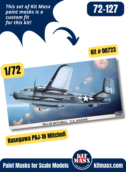 Hasegawa B-25H, B-25J, PBJ-1H "Solid Nose" Mitchell 1/72 Canopy Paint Masks, Kit # 00732