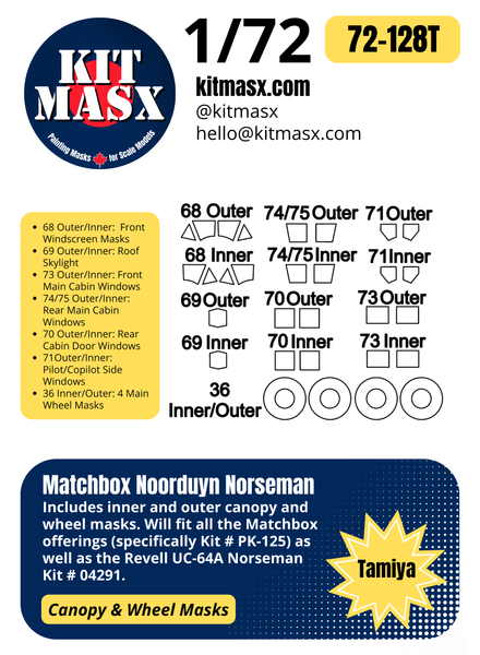 Matchbox Noorduyn Norseman 1/72 Canopy & Wheel Masks