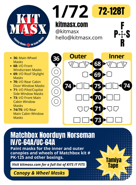 Matchbox Noorduyn Norseman IV/C-64A/UC-64A 1/72 Canopy & Wheel Paint Masks, Kit # PK-125
