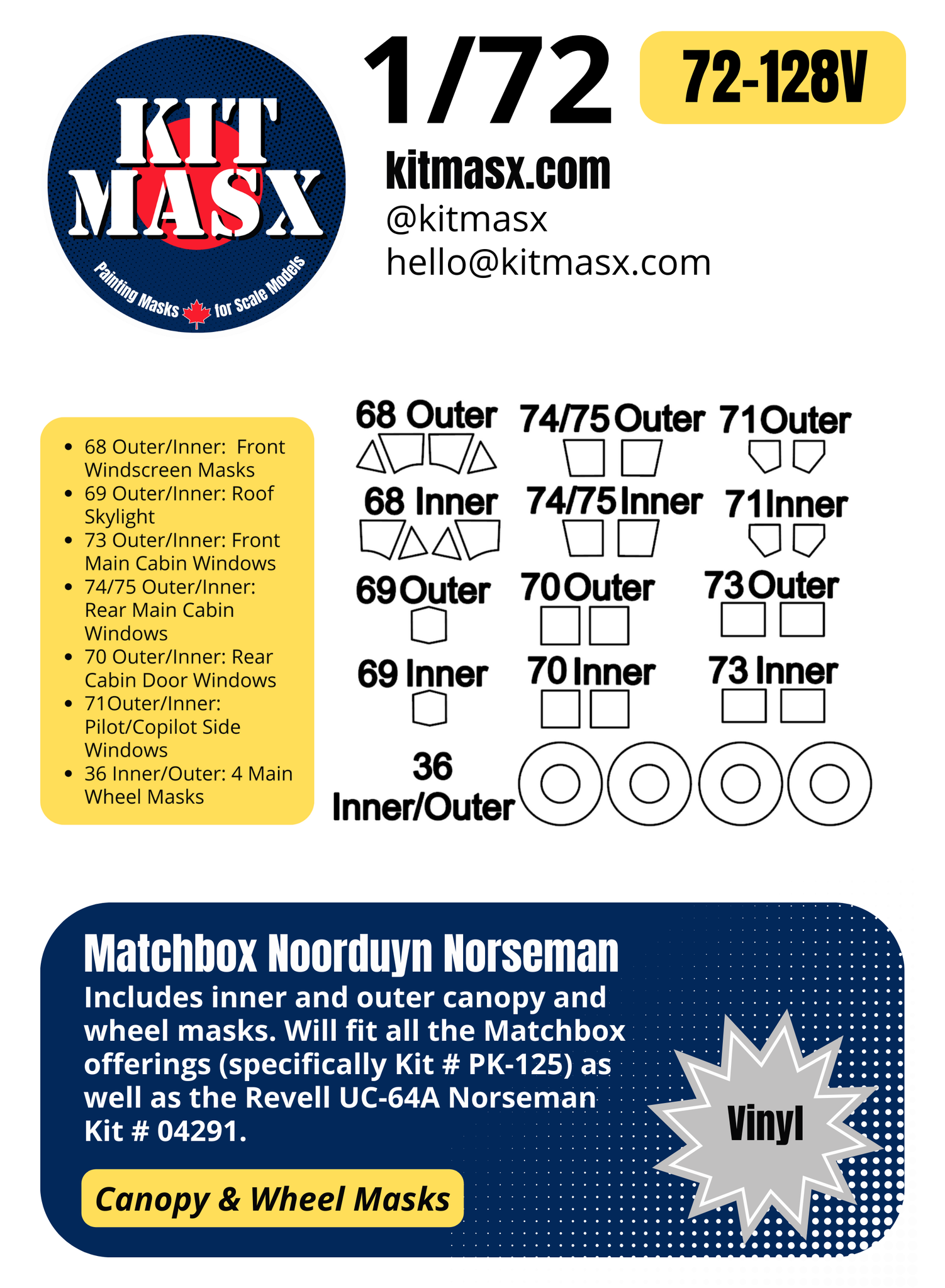 Matchbox Noorduyn Norseman 1/72 Canopy & Wheel Masks