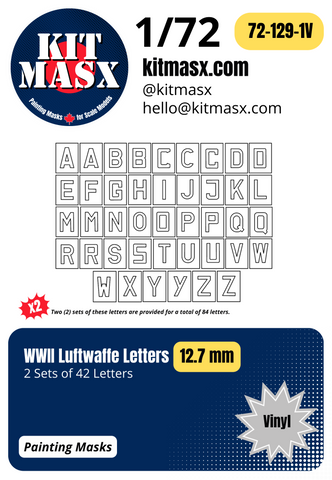 WWII Luftwaffe Letters 1/72 Painting Masks (12.7, 8.7, or 6.5 mm)
