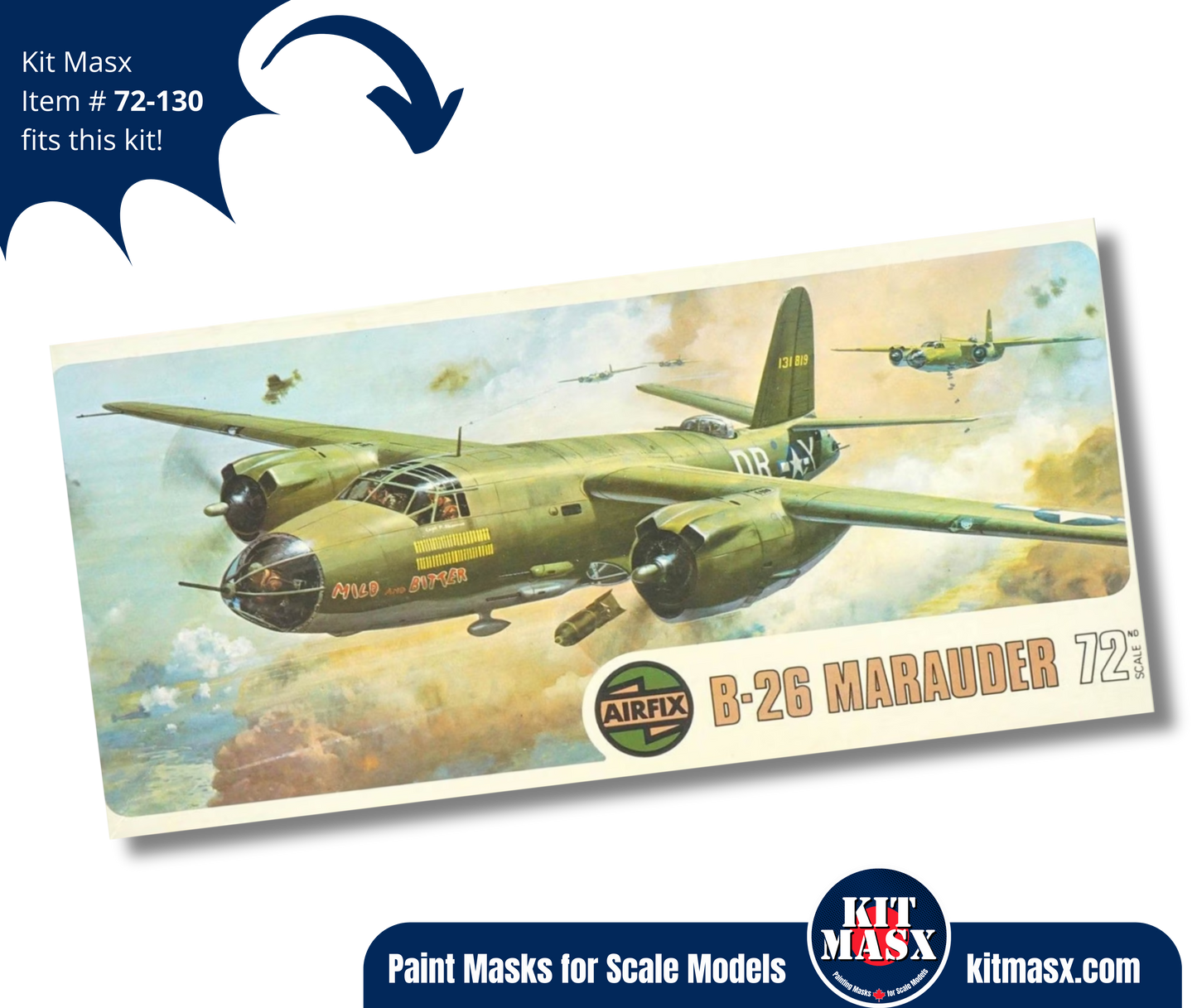 Airfix Martin B-26B/C Marauder 1/72 Canopy & Wheel Paint Masks, Kit # 04015-4
