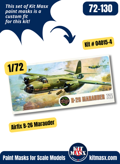 Airfix Martin B-26B/C Marauder 1/72 Canopy & Wheel Paint Masks, Kit # 04015-4