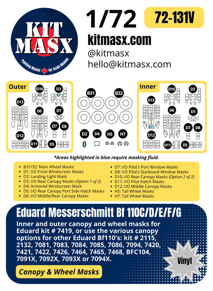 Eduard Messerschmitt Bf 110C/D/E/F/G 1/72 Canopy & Wheel Paint Masks