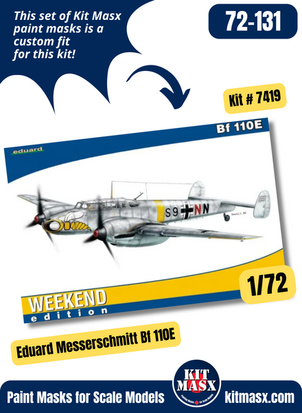 Eduard Messerschmitt Bf 110C/D/E/F/G 1/72 Canopy & Wheel Paint Masks, Kit # 7419