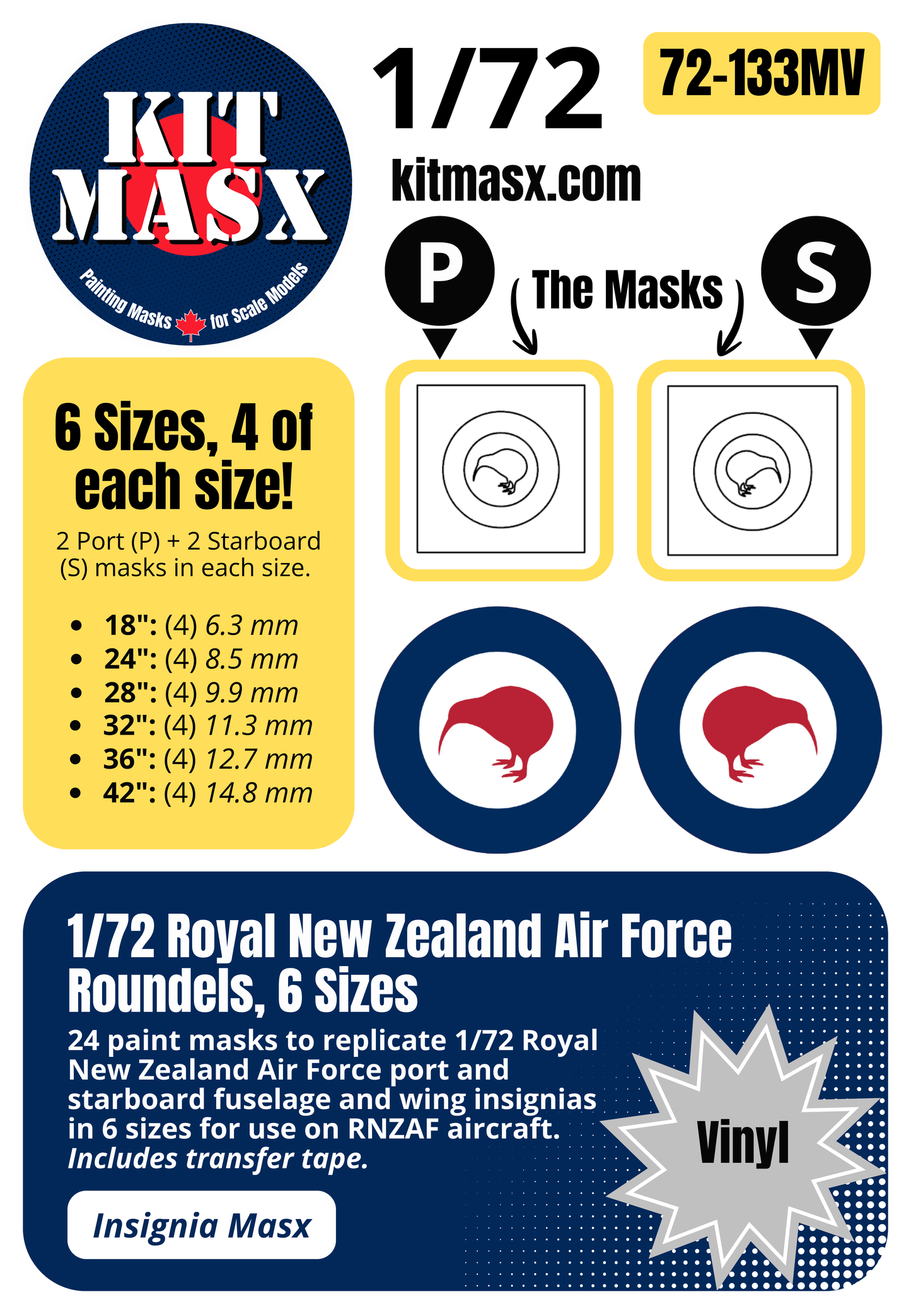 Royal New Zealand Air Force (RNZAF) Roundels 1/72 National Insignia Paint Masks (72133M)