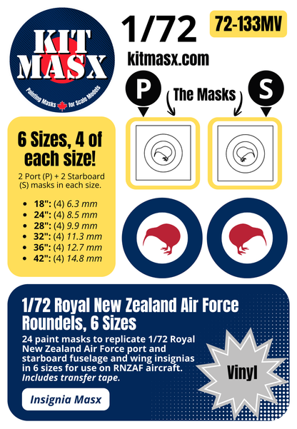 Royal New Zealand Air Force (RNZAF) Roundels 1/72 National Insignia Paint Masks (72133M)