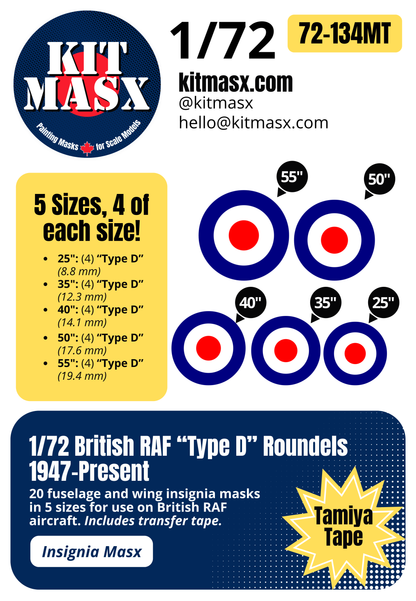 British RAF “Type D” Roundels (1947-Present) 1/72 Insignia Paint Masks (72134M)