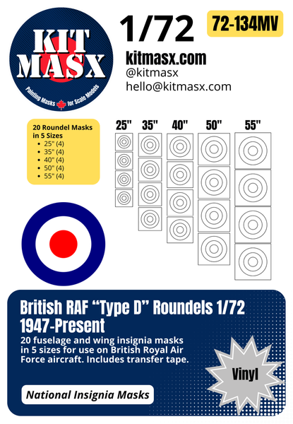 British RAF Roundels Type A/B/D 1/48 & 1/72 National Insignia Paint Masks