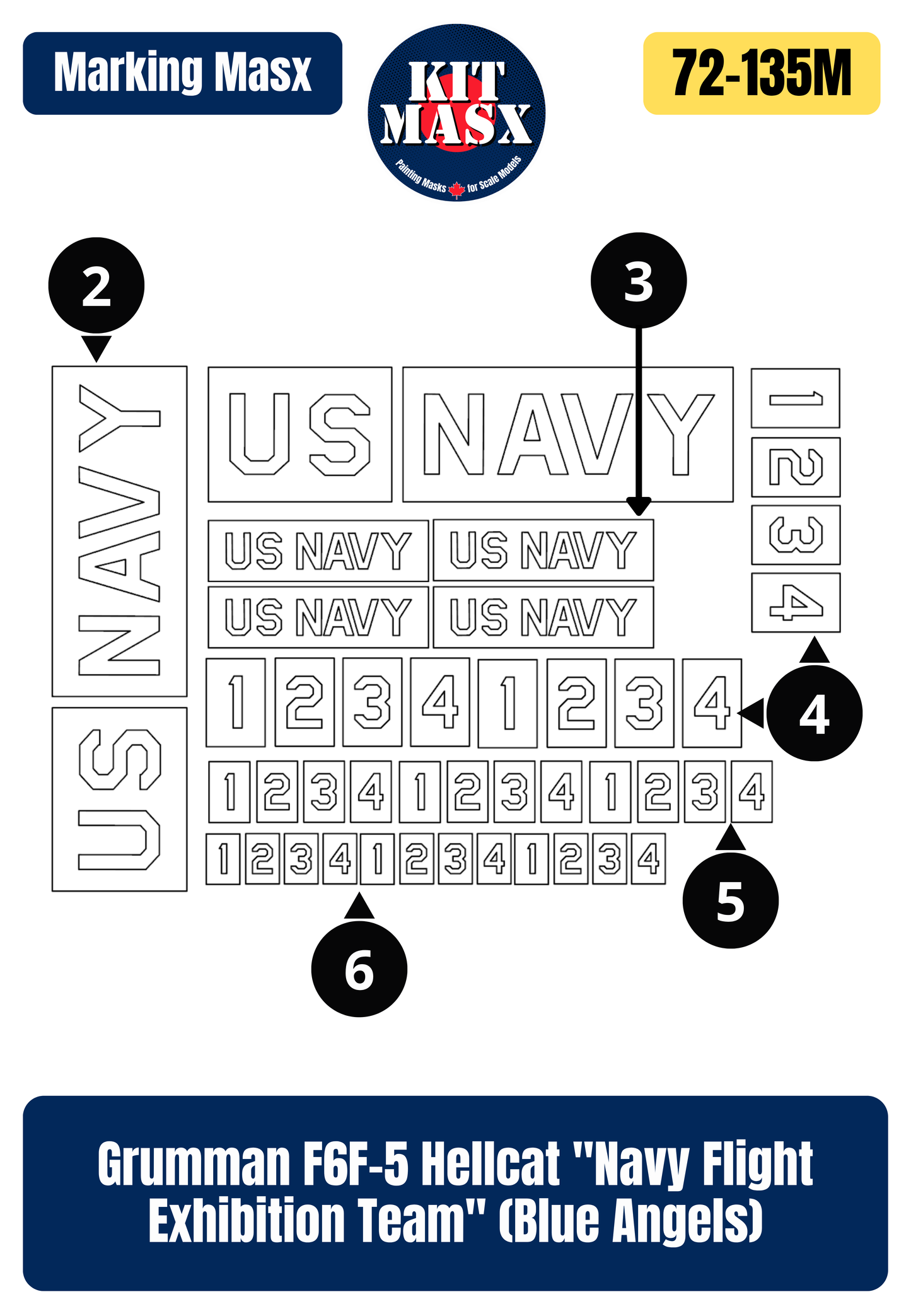 Grumman F6F-5 Hellcat "Navy Flight Exhibition Team" (Blue Angels) 1/72 Main Marking Paint Masks