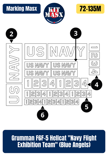 Grumman F6F-5 Hellcat "Navy Flight Exhibition Team" (Blue Angels) 1/72 Main Marking Paint Masks