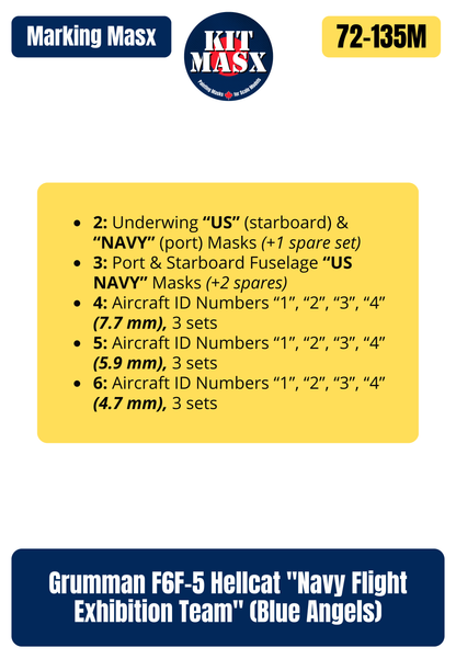 Grumman F6F-5 Hellcat "Navy Flight Exhibition Team" (Blue Angels) 1/72 Main Marking Paint Masks
