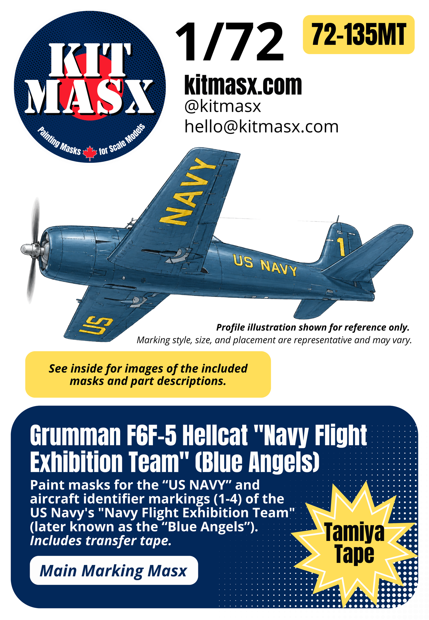 Grumman F6F-5 Hellcat "Navy Flight Exhibition Team" (Blue Angels) 1/72 Main Marking Paint Masks