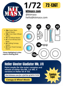 Heller Gloster Gladiator Mk. I/II 1/72 Canopy & Wheel Paint Masks, Kit # 153