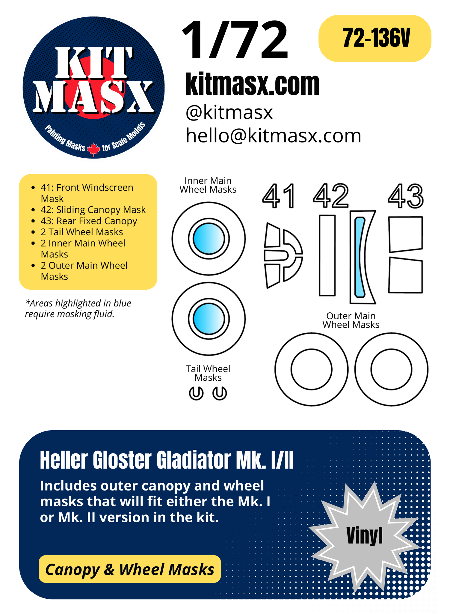 Heller Gloster Gladiator Mk. I/II 1/72 Canopy & Wheel Masks