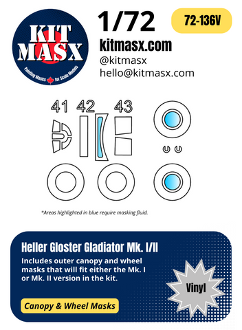 Heller Gloster Gladiator Mk. I/II 1/72 Canopy & Wheel Masks