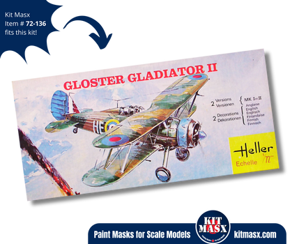 Heller Gloster Gladiator Mk. I/II 1/72 Canopy & Wheel Paint Masks, Kit # 153