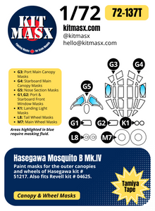 Hasegawa Mosquito B Mk.IV 1/72 Canopy & Wheel Paint Masks, Kit # 51217