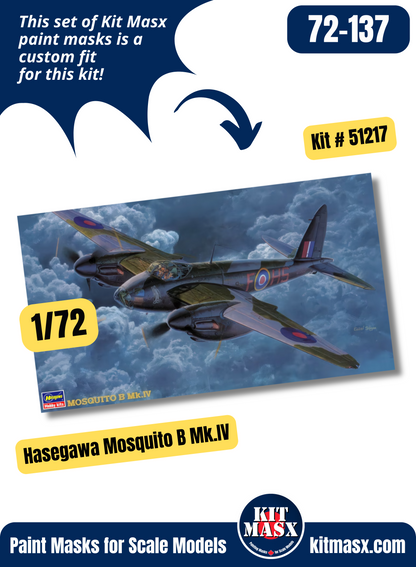 Hasegawa Mosquito B Mk.IV 1/72 Canopy & Wheel Paint Masks, Kit # 51217