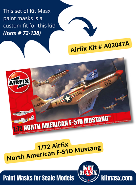 Airfix North American P-51D/F-51D Mustang 1/72 Canopy & Wheel Paint Masks