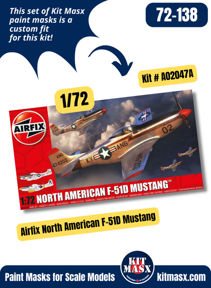 Airfix North American P-51D/F-51D Mustang 1/72 Canopy & Wheel Paint Masks, Kit # A02047A