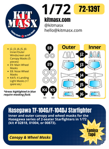 Hasegawa TF-104G/F-104DJ Starfighter 1/72 Canopy & Wheel Paint Masks, Kit # 02818