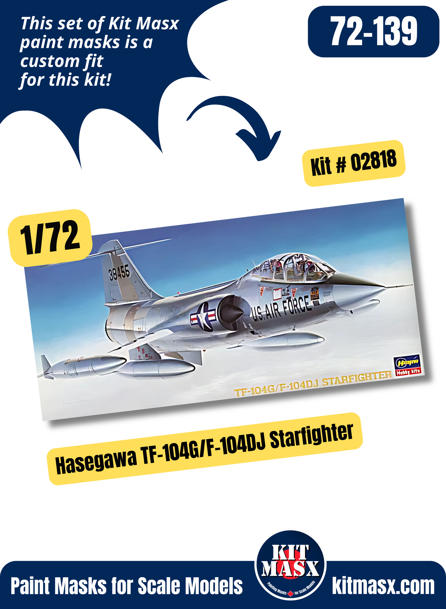 Hasegawa Lockheed TF-104G/F-104DJ Starfighter 1/72 Canopy & Wheel Paint Masks, Kit # 02818