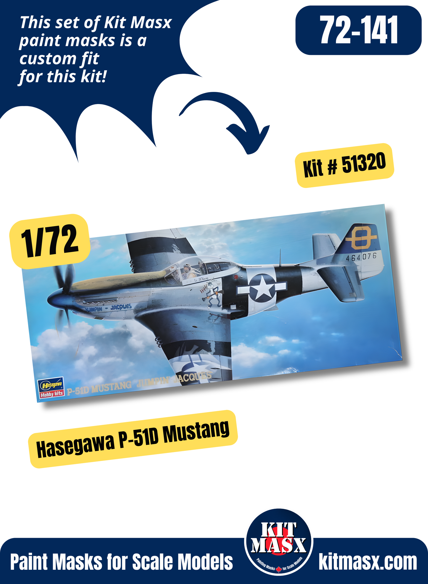 Hasegawa North American P-51D Mustang 1/72 Canopy & Wheel Paint Masks, Kit # 51320