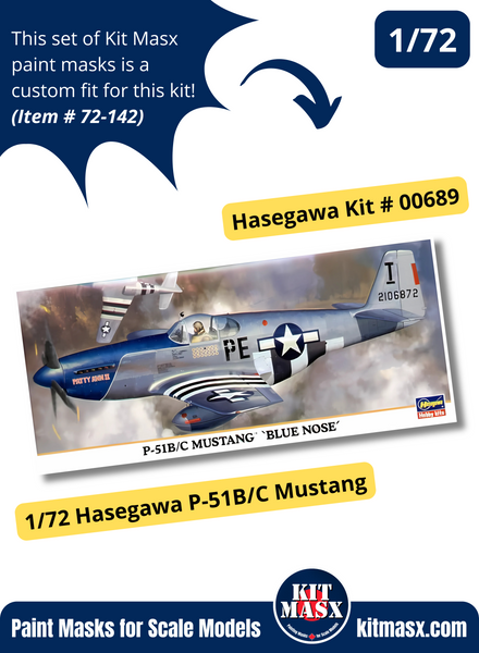 Hasegawa P-51B/C/Mk.III Mustang 1/72 Canopy & Wheel Paint Masks, Kit # 00689