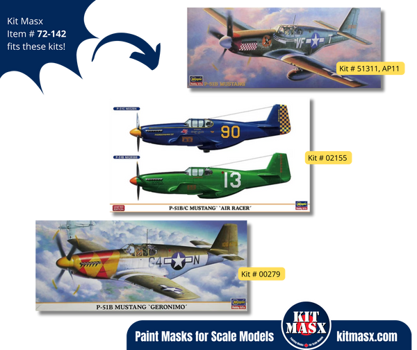 Hasegawa P-51B/C Mustang 1/72 Canopy & Wheel Paint Masks