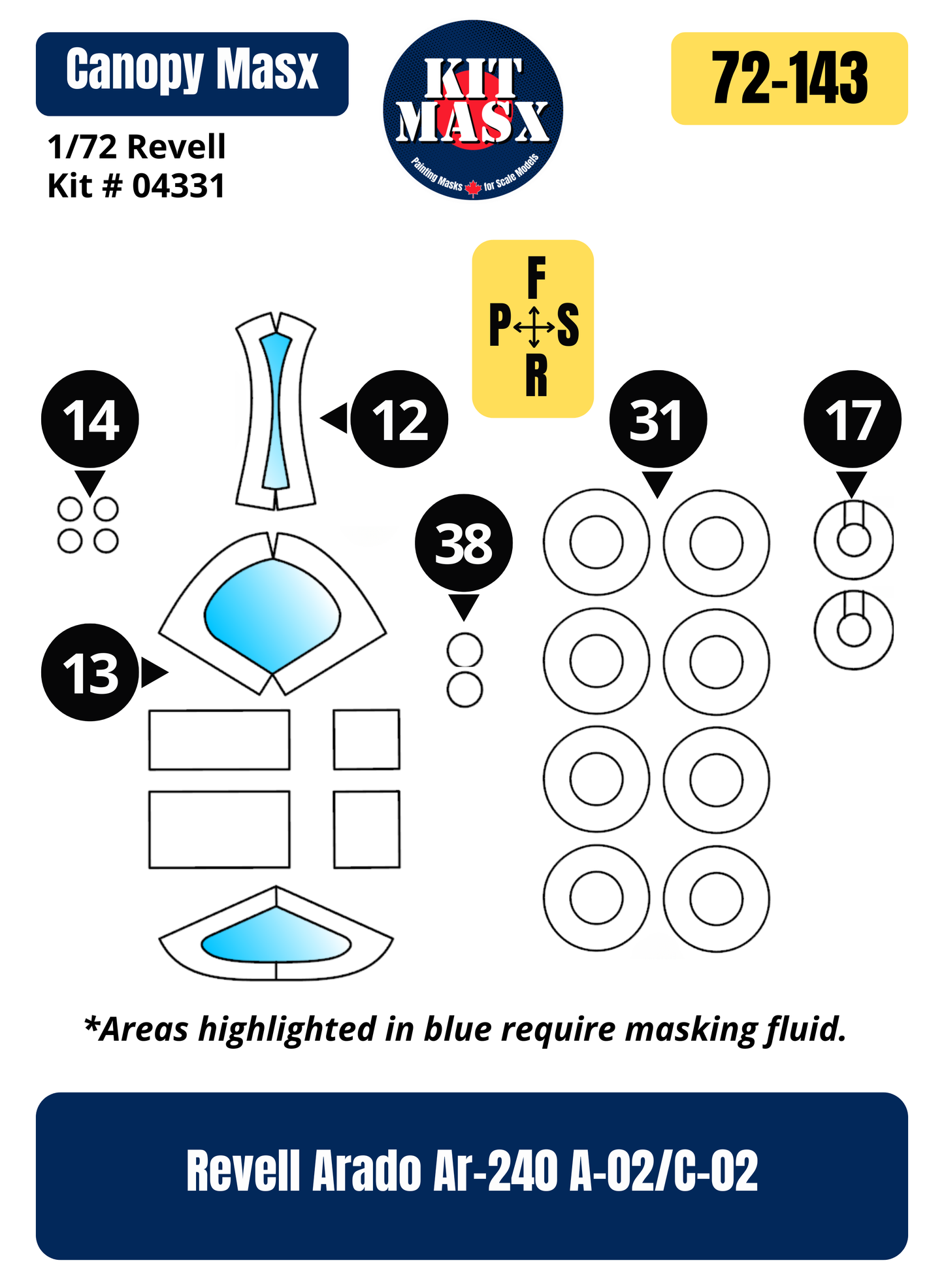 Revell Arado Ar-240 A-02/C-02 1/72 Canopy & Wheel Paint Masks, Kit # 04331