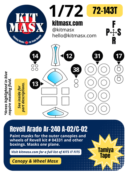 Revell Arado Ar-240 A-02/C-02 1/72 Canopy & Wheel Paint Masks, Kit # 04331