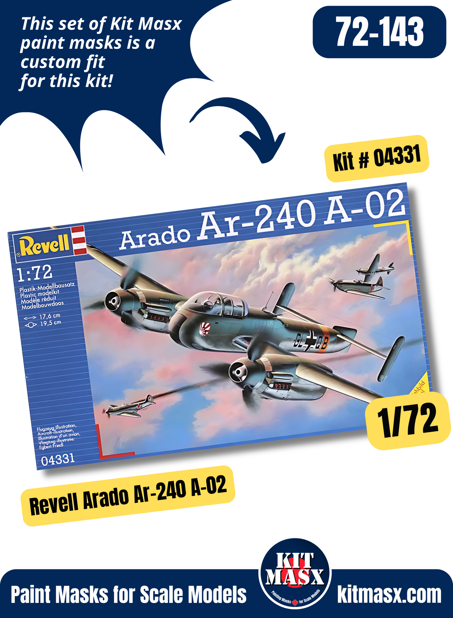 Revell Arado Ar-240 A-02/C-02 1/72 Canopy & Wheel Paint Masks, Kit # 04331