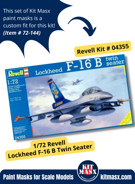 Revell Lockheed Martin F-16 B/D Fighting Falcon Twin Seater 1/72 Canopy & Wheel Paint Masks, Kit # 04355