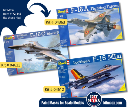 Revell Lockheed Martin F-16A/C/MLU Fighting Falcon Single Seater 1/72 Canopy & Wheel Paint Masks, Kit # 04363